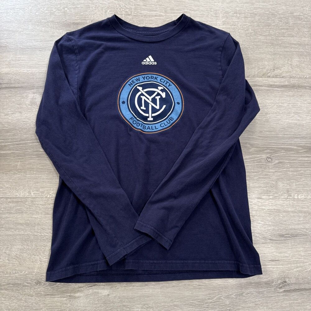 New York City Football Club Shirt Adidas Boys Large Navy Long Sleeve Soccer Top